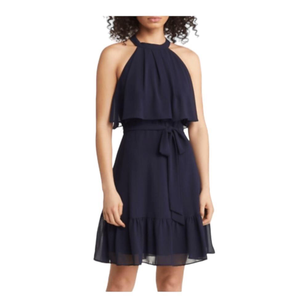 Eliza J Dress Tiered Popover navy size 2